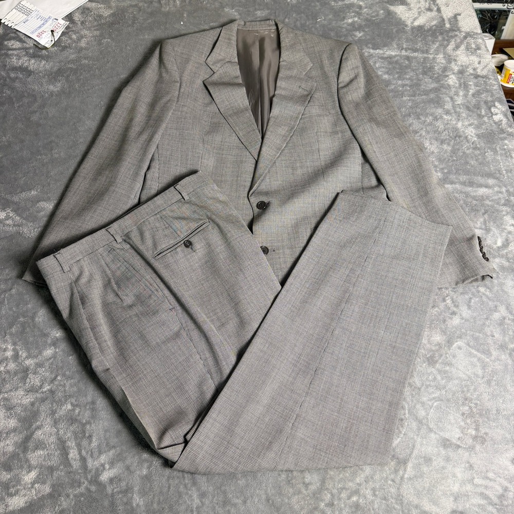 VTG Christian Dior Monsieur 42L 34x31.5 Grey Wool Houndstooth 2PC Suit Set
